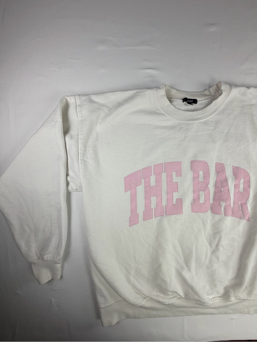 The Bar Varsity White Crewneck Oversized Sweatshirt with Pink Logo - Large - Picture 5 of 15